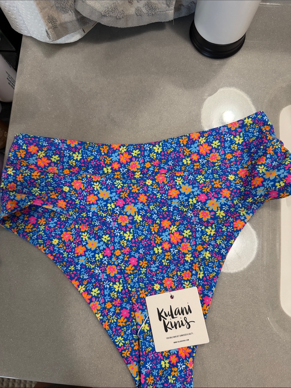 Kulani Kinis Blue Floral High-Cut Bikini Bottom